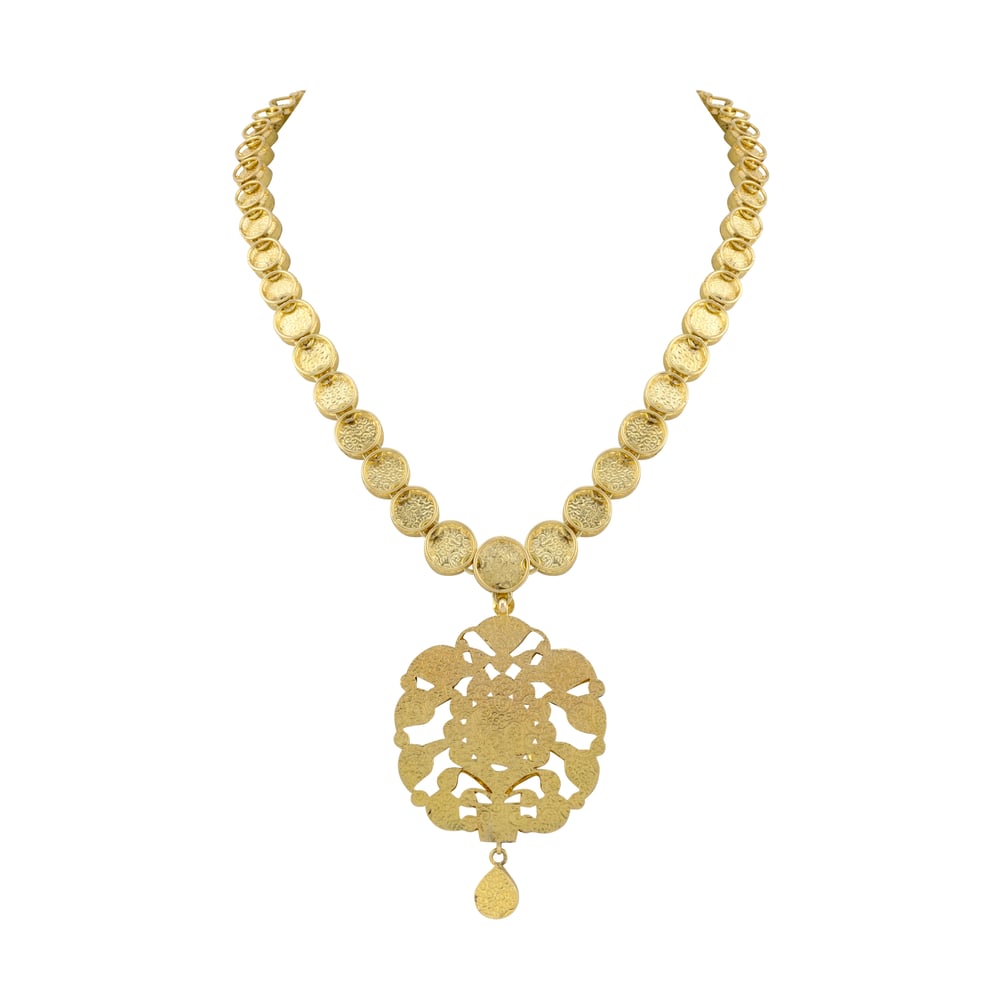 Polki Necklace with Intricate Floral Pendant